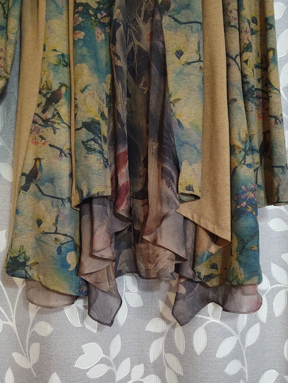 Soft Surroundings Tan and Teal Scenic Print Open-Front Cardigan size M - Picture 4 of 7